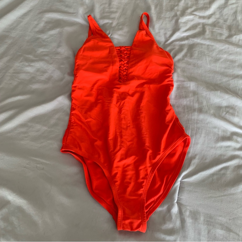Catalina Neon Orange Braided V-Neck One Piece Swimsuit Womens Small 4-6